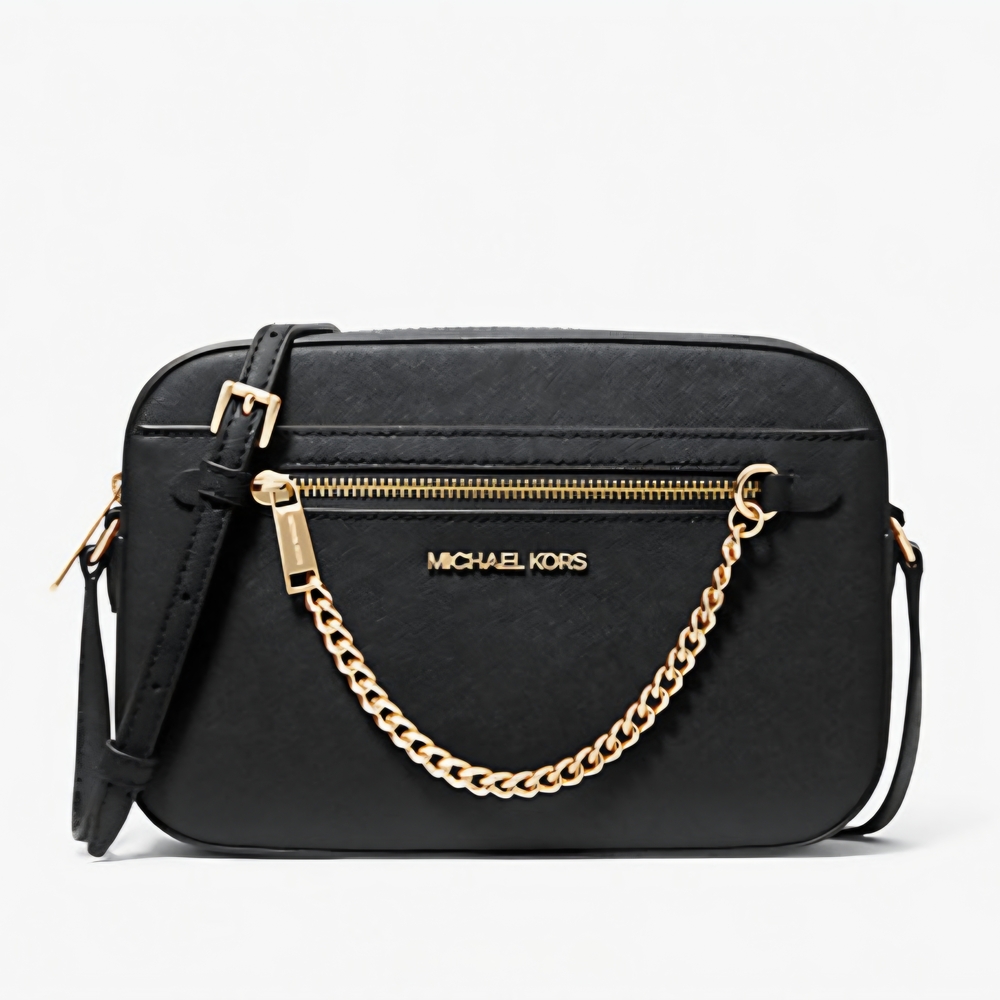 MICHAEL KORS - Jet Set Large Black Leather Crossbody Bag